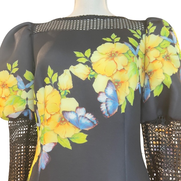 # A286 For Her NYC Cocktail Chic Artistic Glam Black Floral Mesh NWT M - Picture 5 of 7